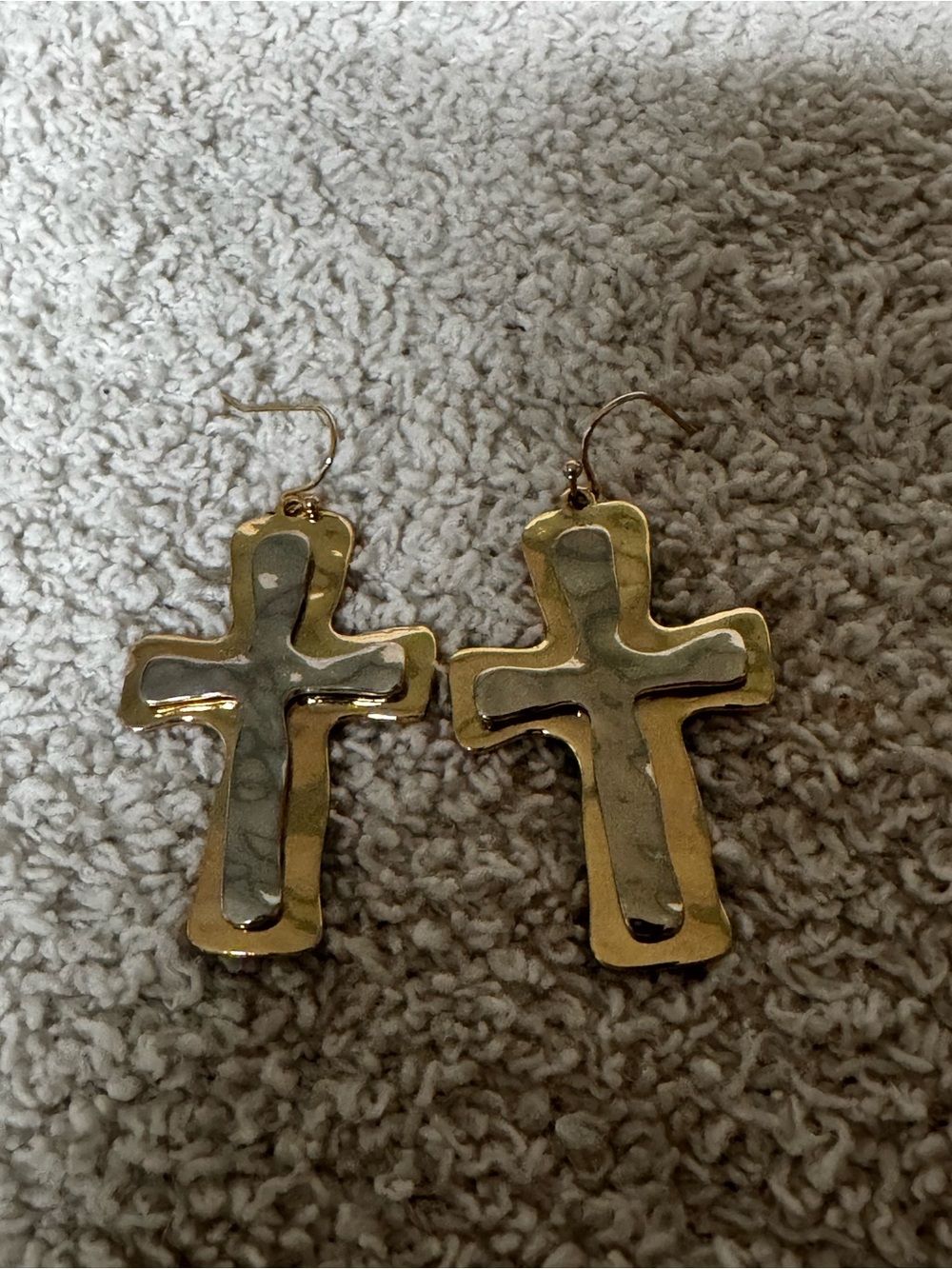 Gold Cross Drop Earrings - Gold and Silver Tone